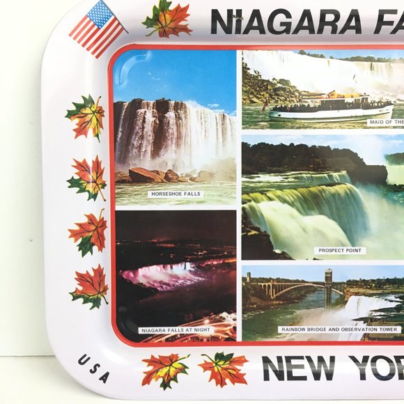 Vintage Niagara Falls New York Canada USA White Rectangular Metal Tin Tray Image - Picture 4 of 10